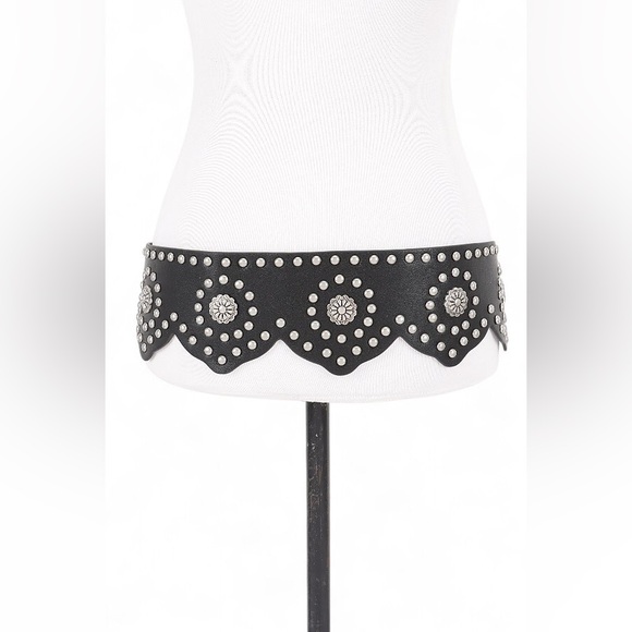 Vegan Leather Black & Silver Studded Western Corset Statement Belt